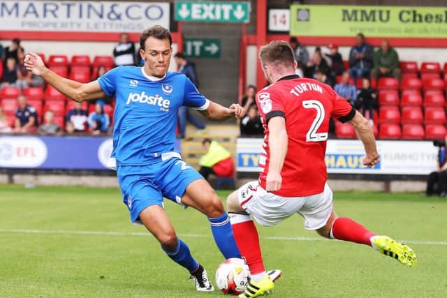 Makeshift left-back Kal Naismith in Pompey action at Crewe Picture: Joe Pepler