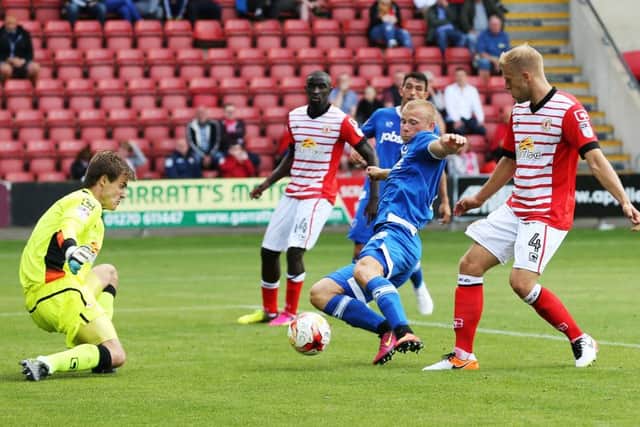 Curtis Main comes close to scoring against Crewe on Saturday after coming on as a second-half substitute Picture: Joe Pepler