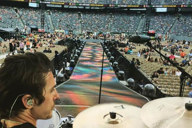 Ben Kennedy, the Foxes drummer at Metlife Stadium in New Jersey Picture: Dileep Kaluaratchie