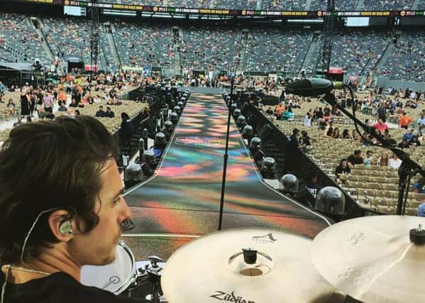 Ben Kennedy, the Foxes drummer at Metlife Stadium in New Jersey Picture: Dileep Kaluaratchie
