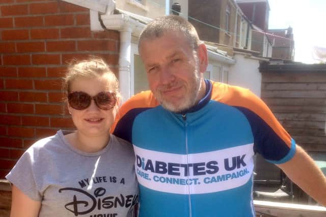 Danielle Davis with her dad Kevin Davis, from Portsmouth, who is cycling from London to Paris for Diabetes UK
