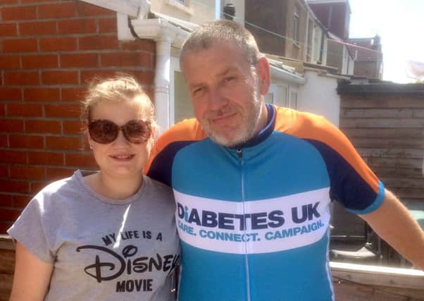 Danielle Davis with her dad Kevin Davis, from Portsmouth, who is cycling from London to Paris for Diabetes UK