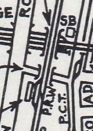 A map showing the tramway route over the buses only side road and railway bridge at Cosham.