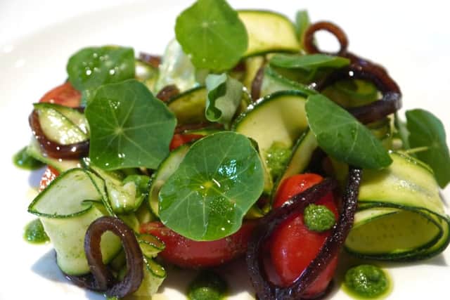 Courgette, tomato and nasturtium salad