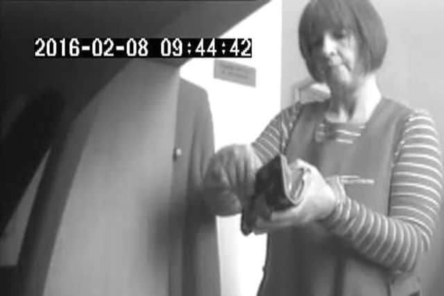 Cleaner Elizabeth Bruce caught on camera at St John's College in Portsmouth in a police sting.
