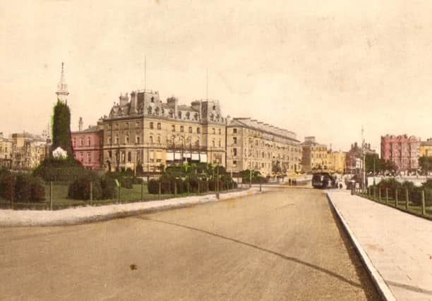A lovely hand-tinted postcard showing the Royal Pier Hotel and Southsea Terrace