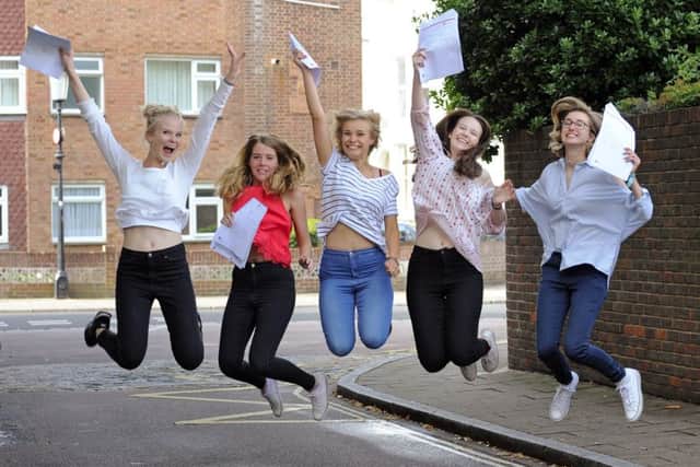 From left, Bianca Nilssen, Chloe Chapman, Harriet Newcombe, Blythe Scoates and Florie Moran, all 18, at Portsmouth High School Picture: Malcolm Wells (160818-6239)