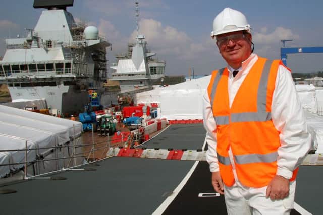 Armed forces minister Mike Penning in Rosyth to see the Portsmouth-bound Queen Elizabeth-class aircraft carriers Picture: CPO Kenny Dunlop RN