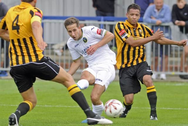 Former Pompey midfielder Wes Fogden was forced off with a first-half injury in the Hawks' 2-1 win at Met Police Picture: Ian Hargreaves