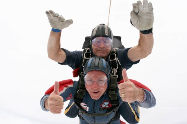 Paul Smith during his skydive.   Picture: UK Parachuting