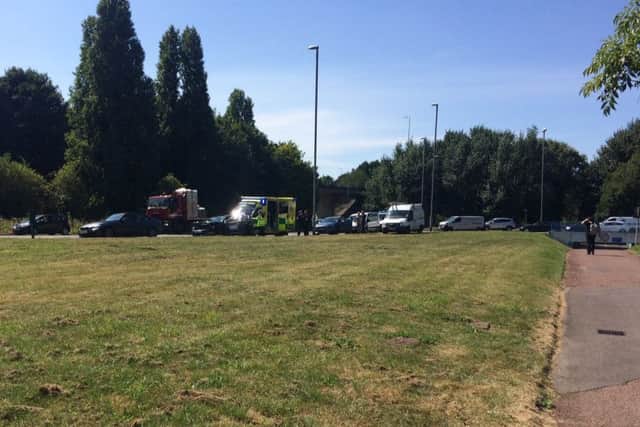 Incident on Portsbridge Roundabout in Hilsea, Portsmouth, which saw a two-vehicle colllision at 13.25 PPP-160824-140844001