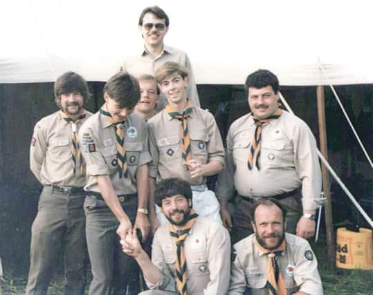 Summer camp 1986. Rear: David Coppini; Middle (l to r): Paul Clark, Paul Holman, Chris Hall, Ed Morehouse, Paul Pascoe; Front: Peter Adams and John Penfold