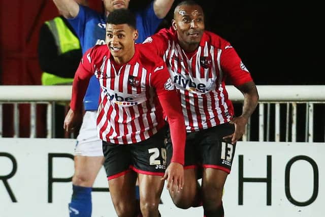 Ollie Watkins, left, scored a last-gasp leveller against Pompey last season at St James Park Picture: Joe Pepler