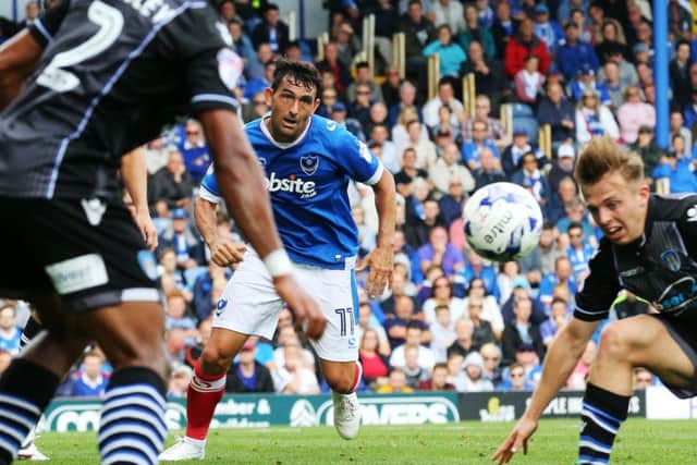 Gary Roberts scored a double in Pompey's last outing against Colchester Picture: Joe Pepler