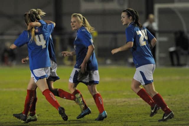 Emma Sherwood, centre, scored against West Ham