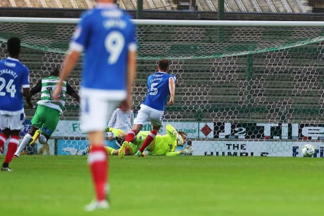 Izale McLeod scores. Picture: Joe Pepler