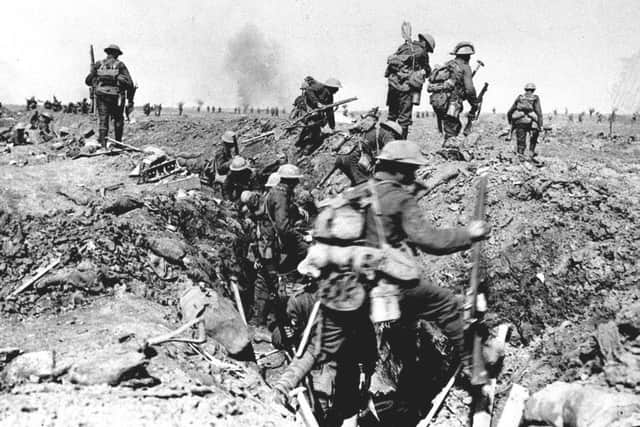 British soldiers going over the top during the First World War