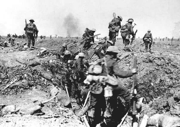 British soldiers going over the top during the First World War