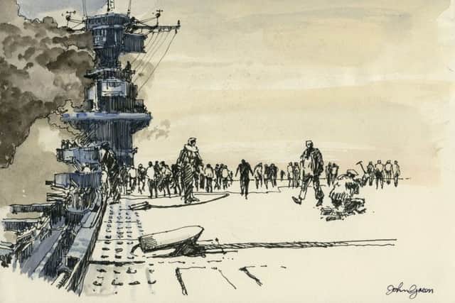 A scene on an aircraft carrier's flight deck