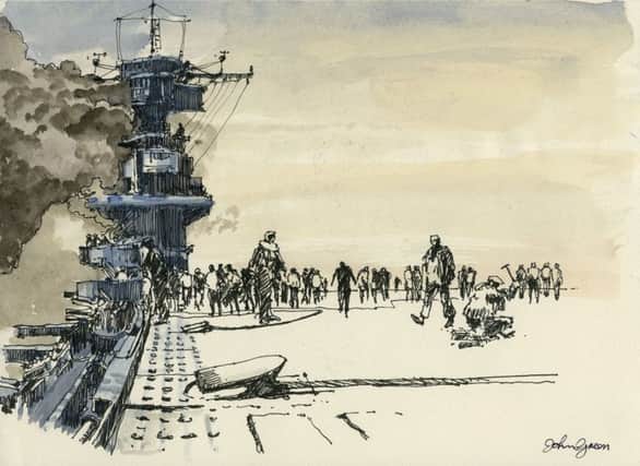 A scene on an aircraft carrier's flight deck