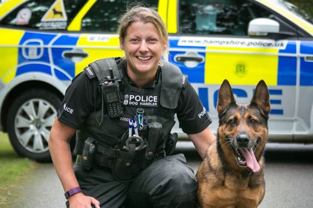 Ritzy the police dog with Hampshire police officer dog handler PC Stacey Beale Picture: wowphotography.co.uk