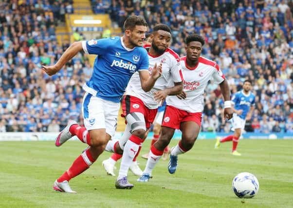 Gareth Evans goes on the attack for Pompey in today's 3-0 win over Crawley Town   Picture: Joe Pepler