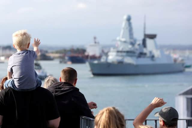 HMS Diamond leaving Portsmouth last week