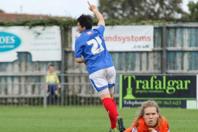 Eilidh Currie celebrates after netting on Sunday. Picture: Jordan Hampton