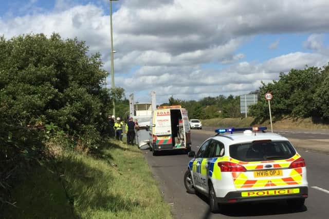The lorry is being recovered in Wallington Way, Fareham.