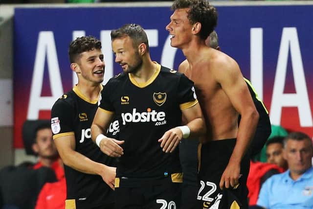 Kal Naismith, right, celebrates his goal against Coventry in this seasons EFL Cup Picture: Joe Pepler