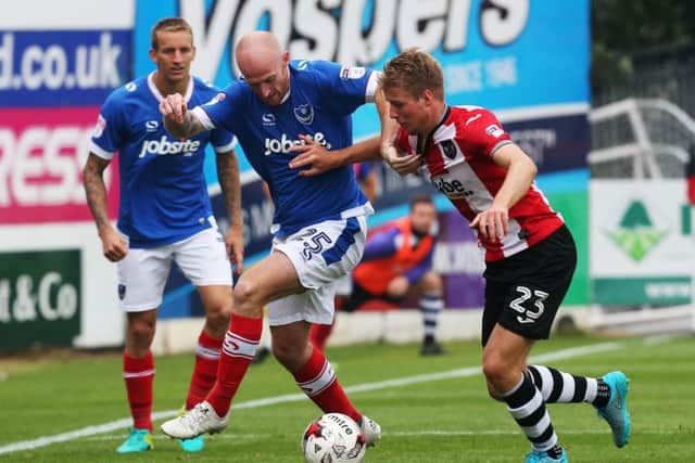 Drew Talbot in action for Pompey against Exeter