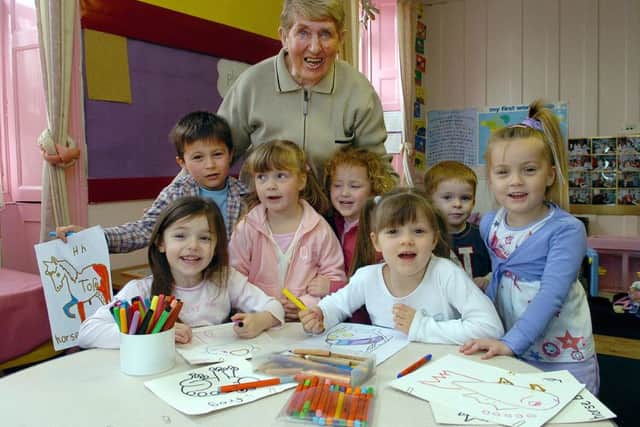 Marian Howe with some of the children at Havant Nursery in The Pallant in 2006