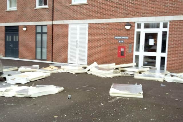 Damage caused to the block of flats in Royal Clarence Yard