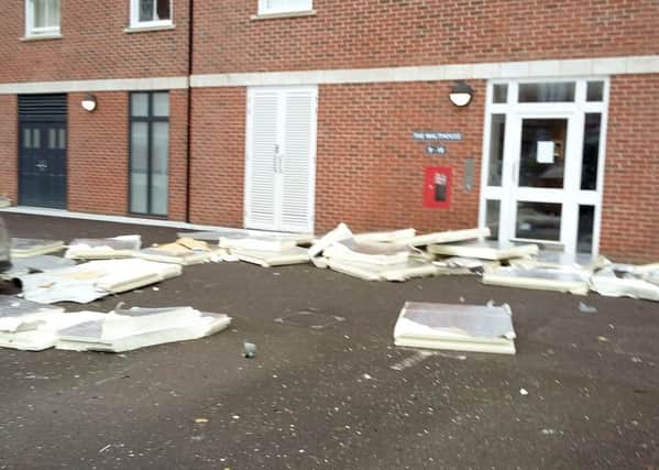 Damage caused to the block of flats in Royal Clarence Yard