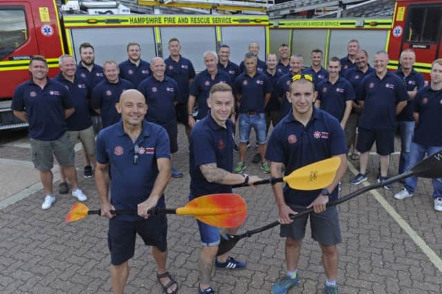 A team of firefighters from the Portsmouth area are using kayaks to re-trace the route of the Cockleshell Heroes team who used the little boats to undertake a mission to attack German shipping in Bordeaux. From left, firefighters, Jasper Taylor, Tom Davies, and trainer Tom Burgess.Picture Ian Hargreaves (161220-1)