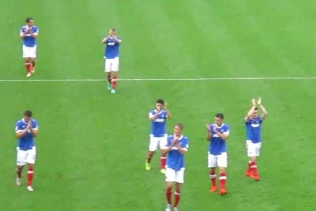 Pompey players after the 4-2 victory over Wycombe Wanderers
