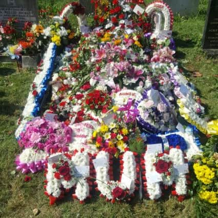 One of the floral tributes at Stella Browne's funeral