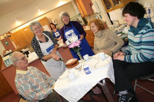 David Williams, Jennifer Jackson, Margaret Andrews, Annabelle McIver and Claire MacCormack in the St Marys Portchester tea rooms