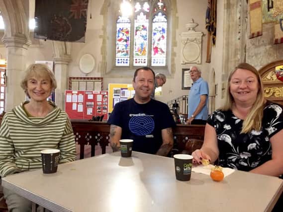 Will Coulston, Sara Freestone and Shelly Saunders enjoying CafÃ© Church at St Faith's, Havant