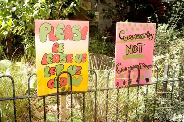 Placards outside The Arts Lodge & Park Cafe in Victoria Park.   Picture: Sarah Standing (161256-6347)
