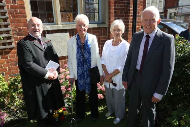 The Reverend Peter Hewis with Barbara McLeod, Jennie Parfitt and Russell Sturges at John Pounds Church