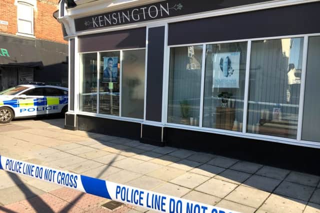 Forensics and blood outside Kensington Hair in Highland Road, Southsea, on September 13. Picture: Ben Fishwick