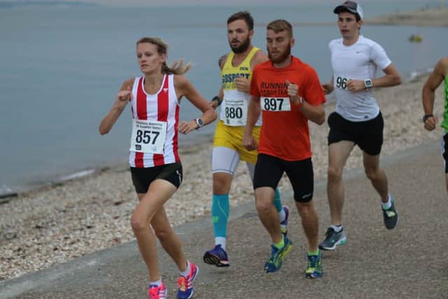 Jen Elkins on her way to an excellent time in race five of the Bayside 5k Series. Picture: David Brawn