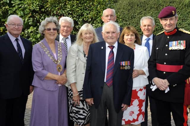 Alfred Littlefield's Legion d'Honneur was presented by Captain Francois Jean, the consul honoraire of France and the Deputy Lord Lieutenant of Hampshire Colonel Charles Ackroyd, in the company of Alfred's family and Fareham mayor Connie HockleyPicture: Malcolm Wells (160915-5497)