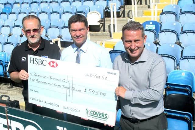 Jon Slater, academy match day co-ordinator at Portsmouth Football Club, chief executive Mark Catlin and Steve Weston, sales director at Covers