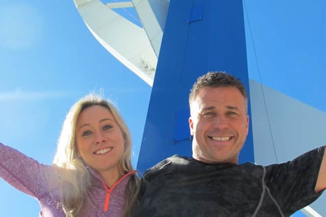 BRAVE Big Brother winner Craig Phillips with friend Laura after abseiling down the Spinnaker Tower