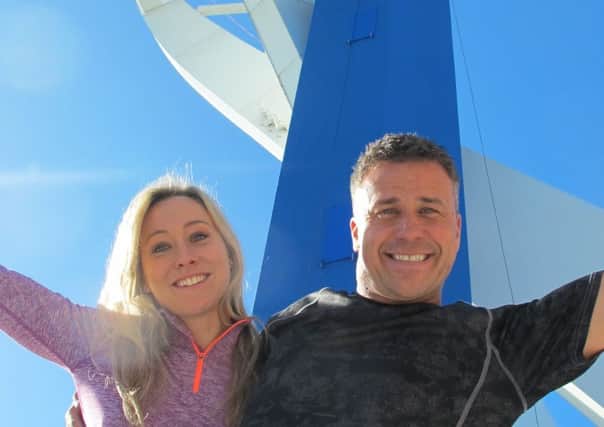 BRAVE Big Brother winner Craig Phillips with friend Laura after abseiling down the Spinnaker Tower
