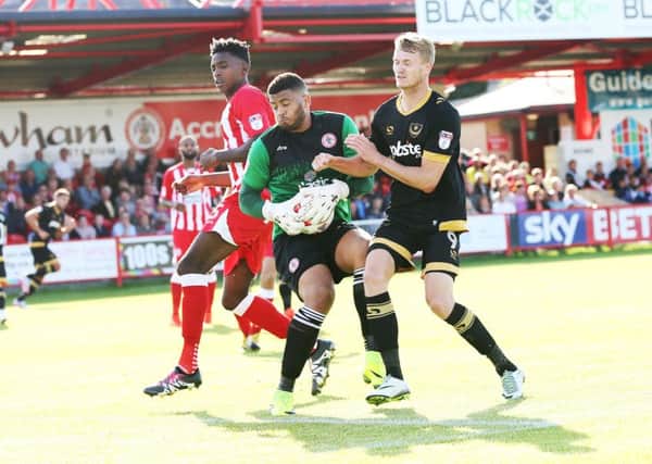 Michael Smith had no joy on a frustrating day for Pompey at Accrington. Picture: Joe Pepler