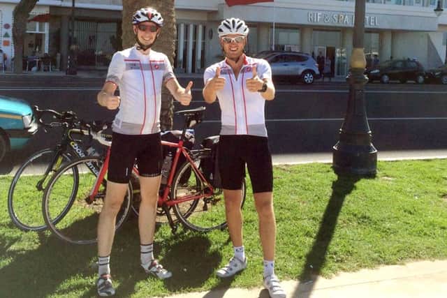 From left, Tom Miller and friend Leo Maliphant cycled to Africa