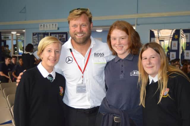 Alex Thomson with Megan Eddles, Sophie Smith and Danni Crutcher, who took part in this summer's Gosport Marine Futures project